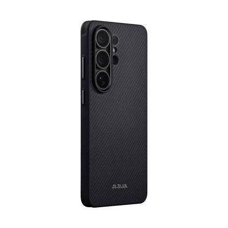Galaxy S26 Ultra Kılıf M-safe Şarj Özellikli 600D Aramid Karbon Fiber Pitaka Cairn Serisi Black-Grey Twill Kapak