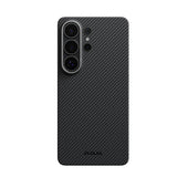 Galaxy S26 Ultra Kılıf M-safe Şarj Özellikli 600D Aramid Karbon Fiber Pitaka Ultra-Slim Classic Serisi Black-Grey Twill Kapak