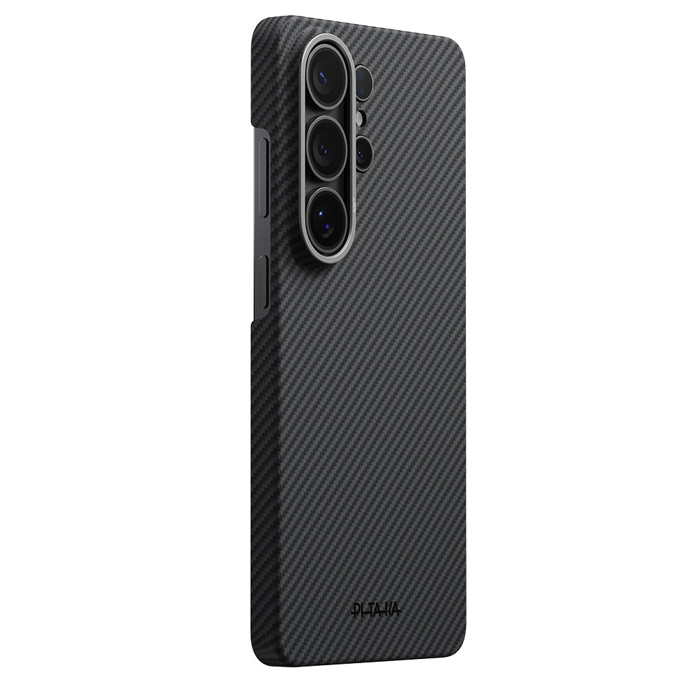 Galaxy S26 Ultra Kılıf M-safe Şarj Özellikli 600D Aramid Karbon Fiber Pitaka Ultra-Slim Classic Serisi Black-Grey Twill Kapak