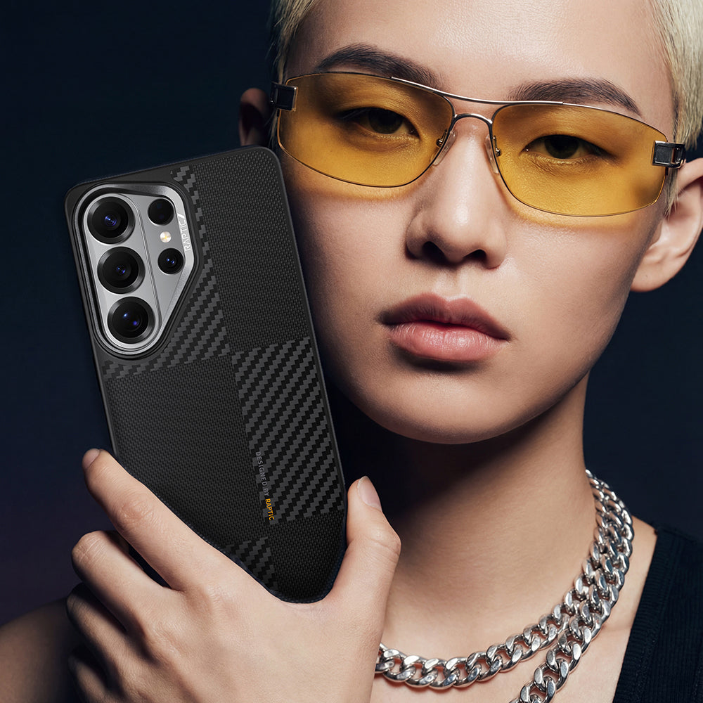 Galaxy S26 Ultra Kılıf M-safe Şarj Özellikli 600D Metal Kamera Çerçeveli Raptic Aramid Dual Serisi Karbon Kapak