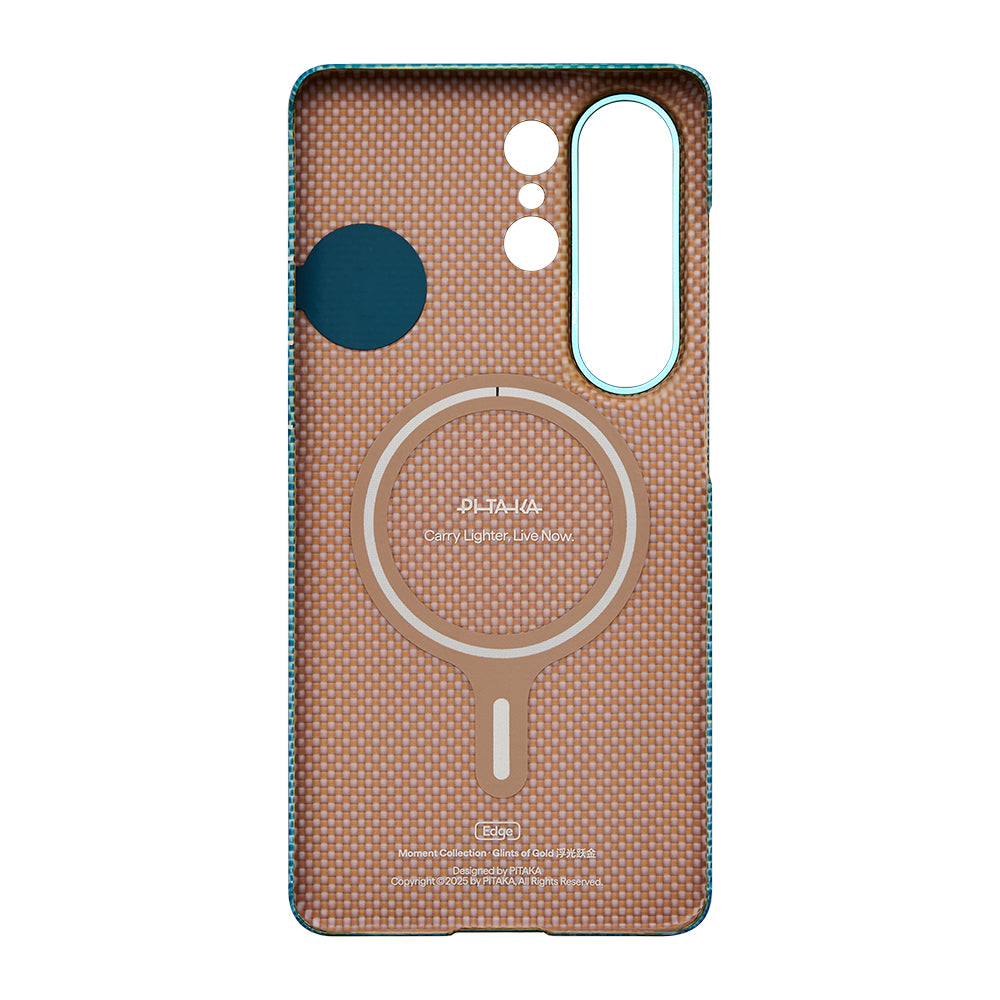 Galaxy S26 Ultra Kılıf M-safe Şarj Özellikli Aramid Karbon Fiber Pitaka Edge Serisi Glints of Gold Kapak