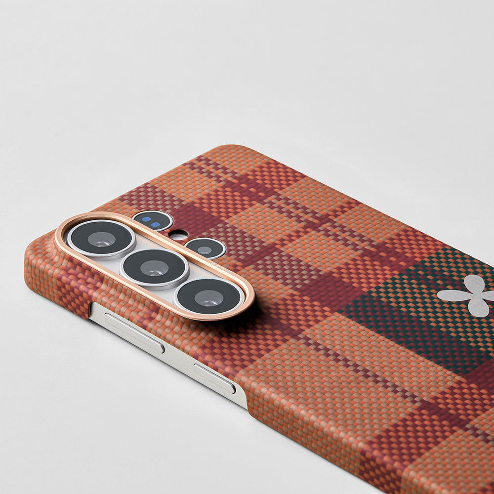 Galaxy S26 Ultra Kılıf M-safe Şarj Özellikli Aramid Karbon Fiber Pitaka Flora in Grid Serisi Kapak
