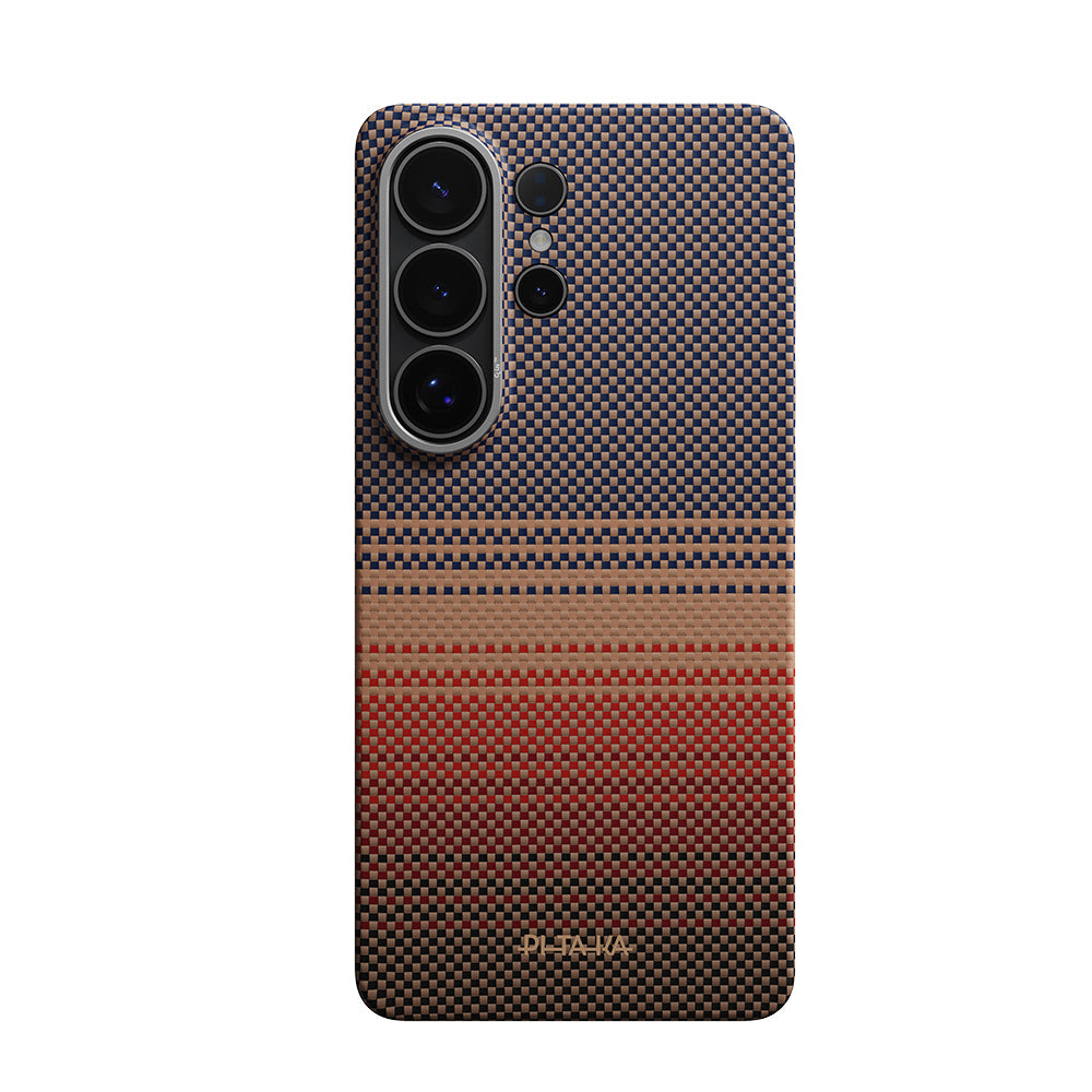 Galaxy S26 Ultra Kılıf M-safe Şarj Özellikli Aramid Karbon Fiber Pitaka Tactile Woven Sunset-Moonrise Serisi Kapak