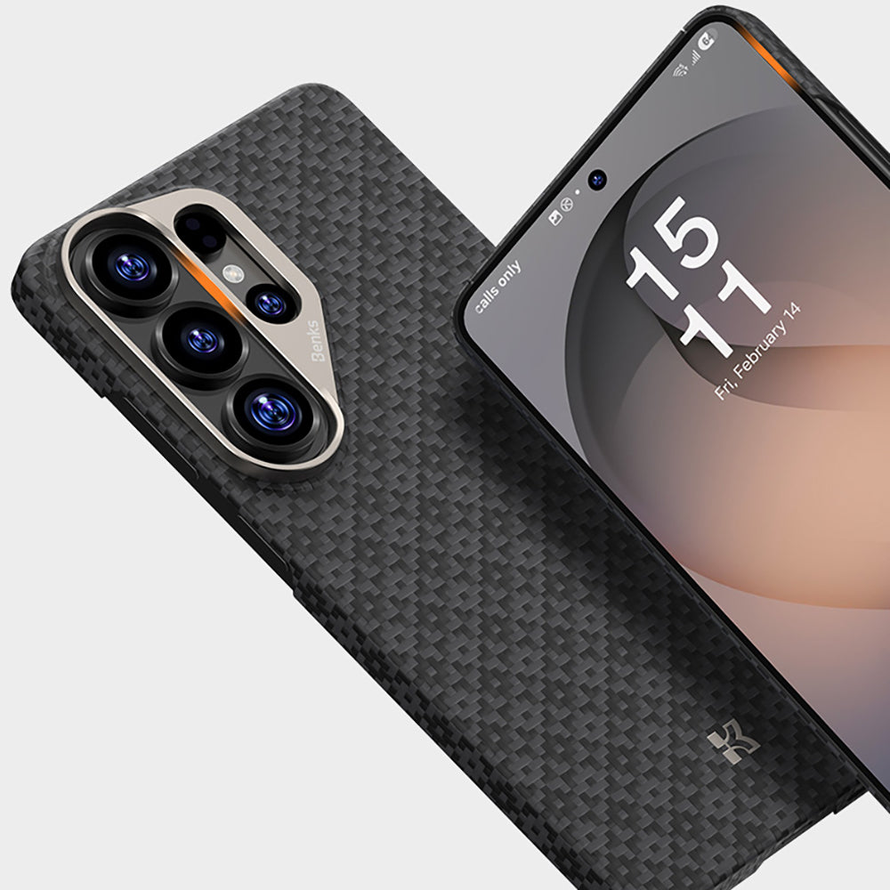 Galaxy S26 Ultra Kılıf M-Safe Şarj Özellikli Benks ArmorAir ArmorGrid Serisi Kevlar Karbon Kapak