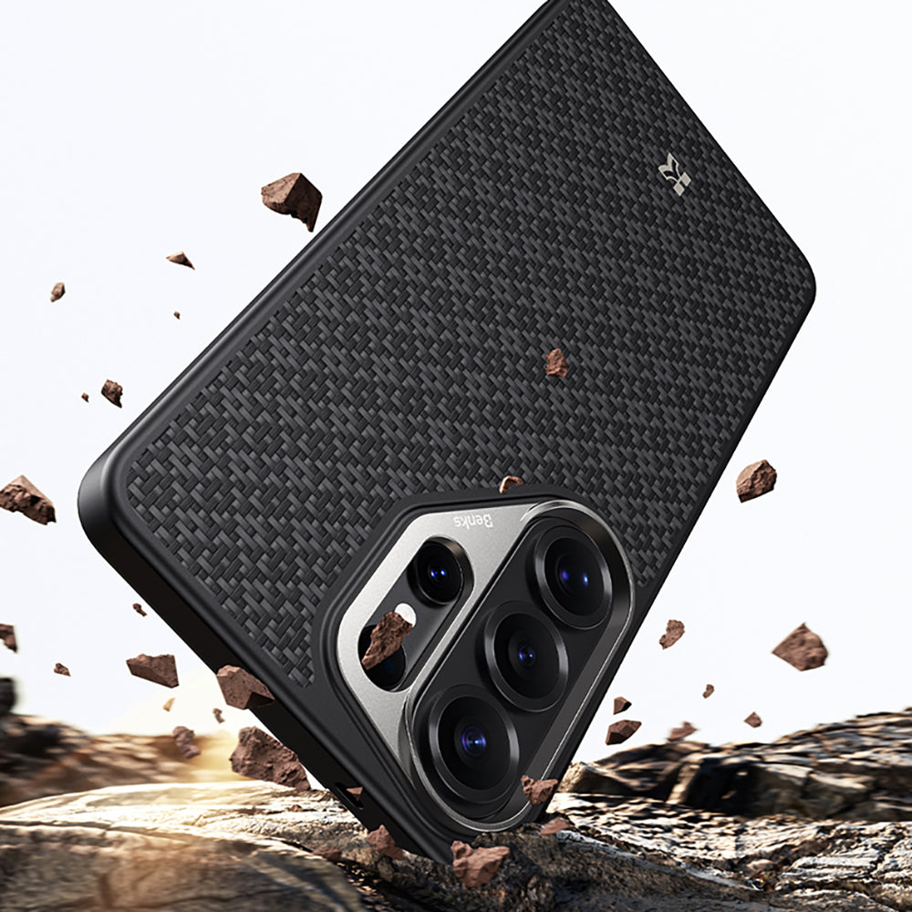 Galaxy S26 Ultra Kılıf M-Safe Şarj Özellikli Benks ArmorPro ArmorGrid Serisi Kevlar Karbon Kapak