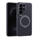 Galaxy S26 Ultra Kılıf M-safe Şarj Özellikli Karbon Fiber Görünümlü Zore Standlı Troy Kapak