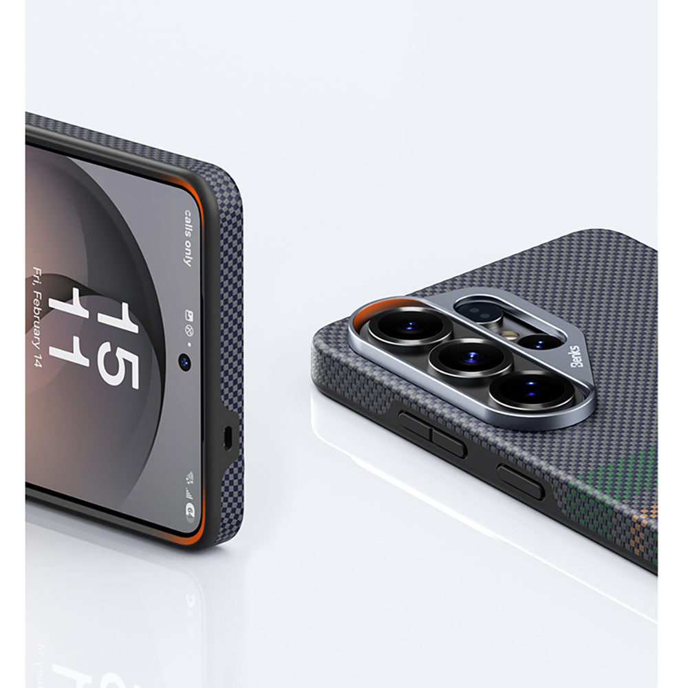 Galaxy S26 Ultra Kılıf M-safe Şarj Özellikli Karbon Fiber Tasarımlı Benks Aurora ArmorPro Kevlar Kapak