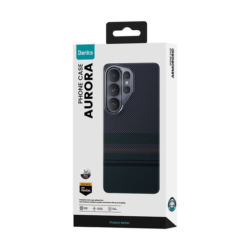 Galaxy S26 Ultra Kılıf M-safe Şarj Özellikli Karbon Fiber Tasarımlı Benks Aurora ArmorPro Kevlar Kapak
