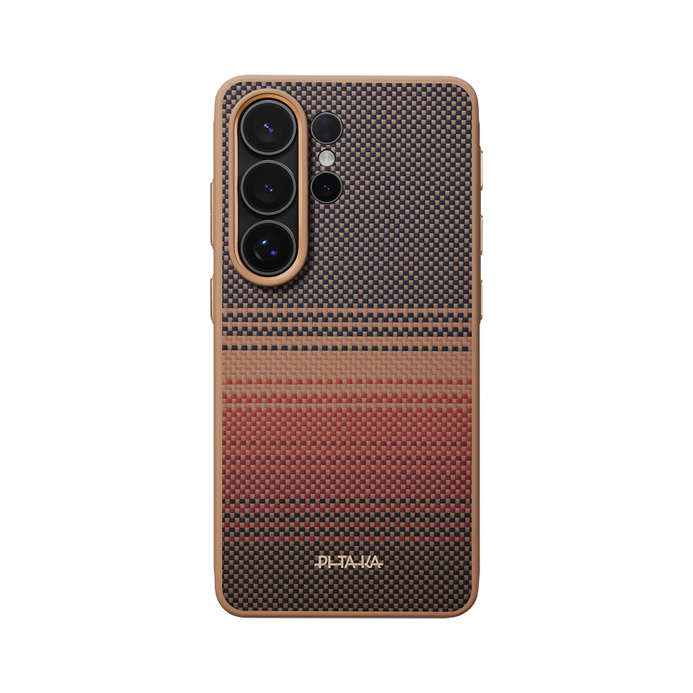 Galaxy S26 Ultra Kılıf M-safe Şarj Özellikli Pitaka Tactile Woven Sunset-Moonrise Aramid Cairn Serisi Karbon Kapak