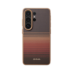 Galaxy S26 Ultra Kılıf M-safe Şarj Özellikli Pitaka Tactile Woven Sunset-Moonrise Aramid Cairn Serisi Karbon Kapak