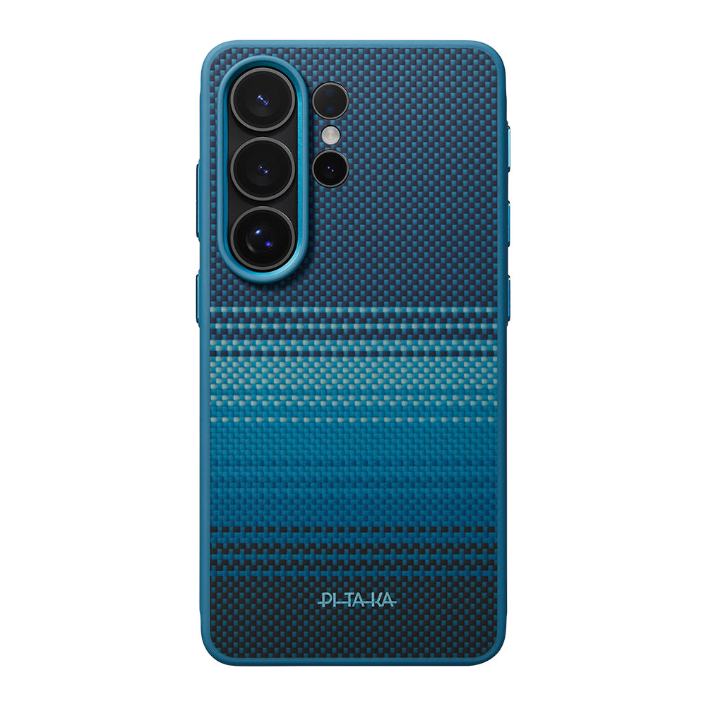 Galaxy S26 Ultra Kılıf M-safe Şarj Özellikli Pitaka Tactile Woven Sunset-Moonrise Aramid Cairn Serisi Karbon Kapak