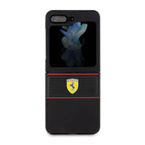 Galaxy Z Flip 5 Kılıf Ferrari Orjinal Lisanslı PU Deri Metal Logolu Multi Çizgili Kapak
