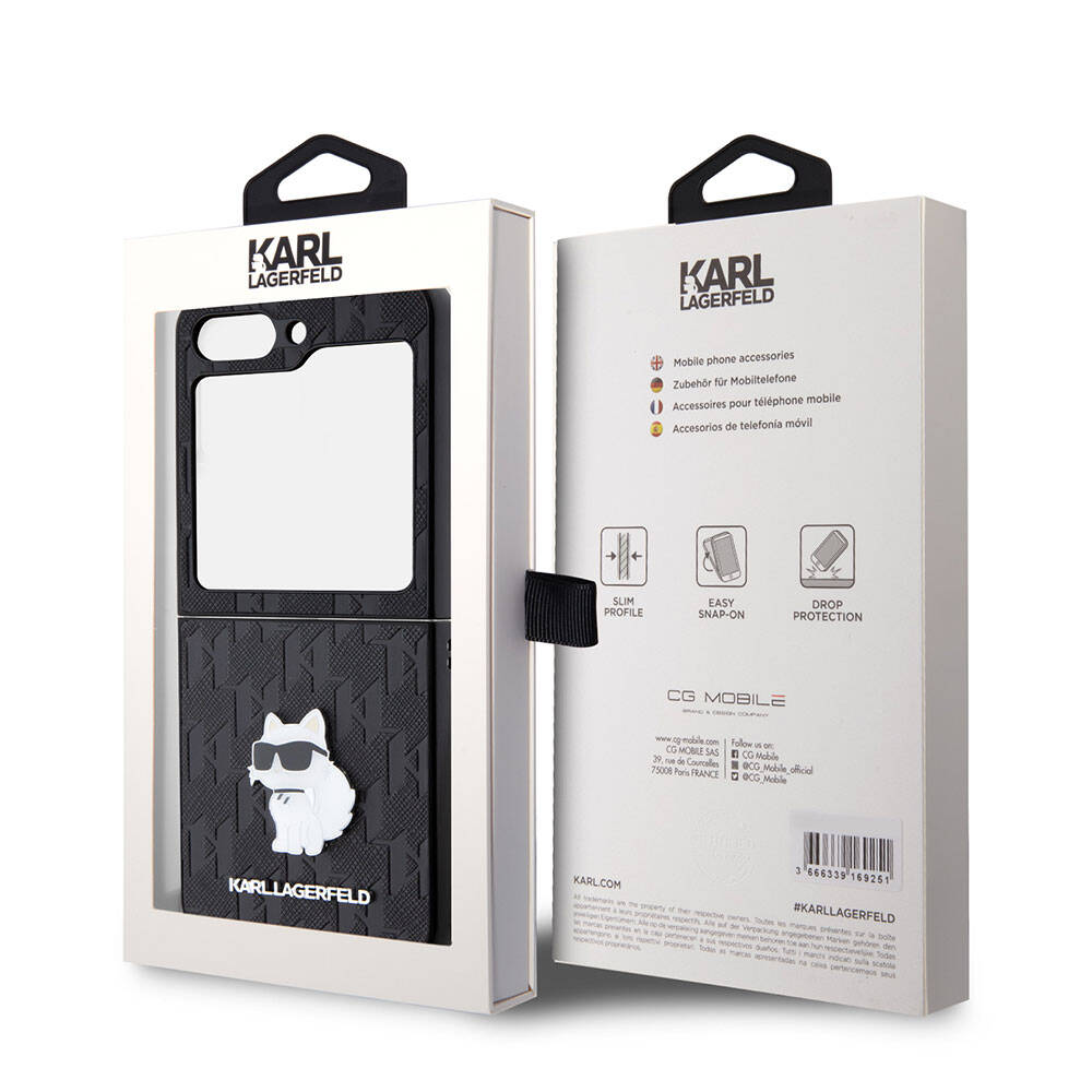 Galaxy Z Flip 5 Kılıf Karl Lagerfeld Orjinal Lisanslı KL Desenli Choupette İkonik Saffiano Kapak