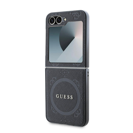 Galaxy Z Flip 6 Kılıf Guess Orjinal Lisanslı M-safe Şarj Özellikli Saffiano Metal Logo Kapak