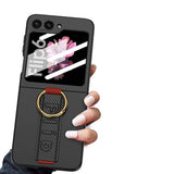 Galaxy Z Flip 6 Kılıf Kamera Korumalı Yüzüklü Karbon Tasarımlı Zore Flip Ring Kıpta Kapak