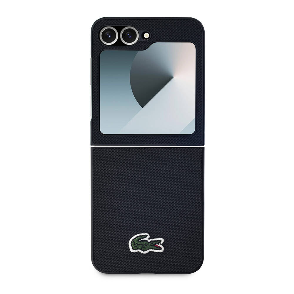 Galaxy Z Flip 6 Kılıf Lacoste Orjinal Lisanslı M-safe Şarj Özellikli Pike Desenli Arka Yüzey İkonik Timsah Dokuma Logolu Kapak