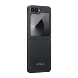 Galaxy Z Flip 6 Kılıf M-safe Şarj Özellikli 600D Aramid Fiber Pitaka Ultra-Slim Classic Serisi Black-Grey Twill Kapak