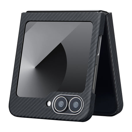 Galaxy Z Flip 6 Kılıf M-safe Şarj Özellikli 600D Aramid Fiber Pitaka Ultra-Slim Classic Serisi Black-Grey Twill Kapak