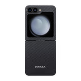 Galaxy Z Flip 6 Kılıf M-safe Şarj Özellikli 600D Aramid Fiber Pitaka Ultra-Slim Classic Serisi Black-Grey Twill Kapak