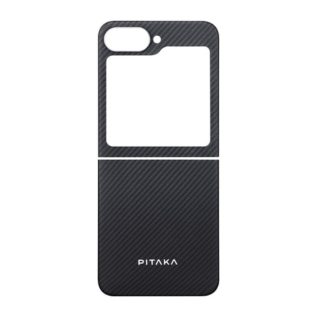 Galaxy Z Flip 6 Kılıf M-safe Şarj Özellikli 600D Aramid Fiber Pitaka Ultra-Slim Classic Serisi Black-Grey Twill Kapak