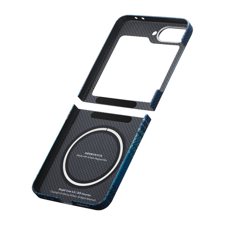 Galaxy Z Flip 6 Kılıf M-safe Şarj Özellikli Aramid Fiber Pitaka Tactile Woven Sunset-Moonrise Serisi Moonrise Kapak