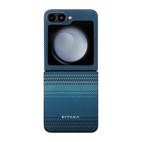Galaxy Z Flip 6 Kılıf M-safe Şarj Özellikli Aramid Fiber Pitaka Tactile Woven Sunset-Moonrise Serisi Moonrise Kapak