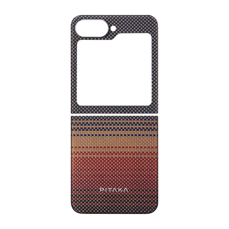 Galaxy Z Flip 6 Kılıf M-safe Şarj Özellikli Aramid Fiber Pitaka Tactile Woven Sunset-Moonrise Serisi Sunset Kapak