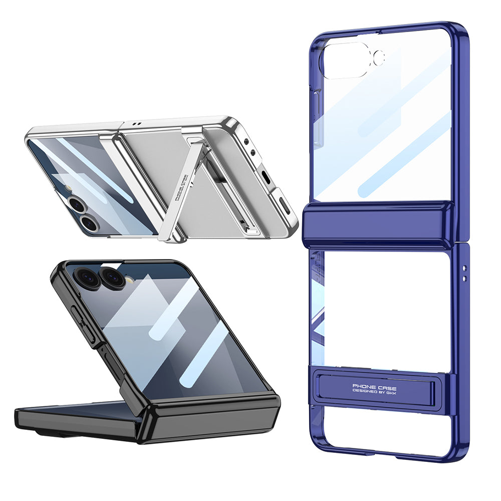 Galaxy Z Flip 7 Kılıf Kamera Korumalı Şeffaf Tasarımlı Zore Lego Standlı Kapak
