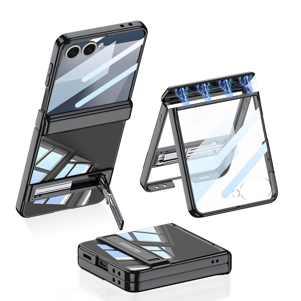 Galaxy Z Flip 7 Kılıf Kamera Korumalı Şeffaf Tasarımlı Zore Lego Standlı Kapak
