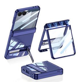 Galaxy Z Flip 7 Kılıf Kamera Korumalı Şeffaf Tasarımlı Zore Lego Standlı Kapak