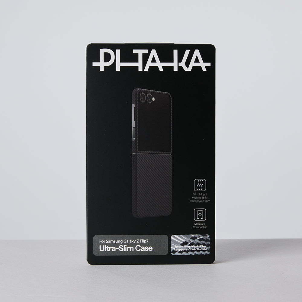 Galaxy Z Flip 7 Kılıf M-safe Şarj Özellikli 600D Aramid Fiber Pitaka Ultra-Slim Classic Serisi Black-Grey Twill Kapak