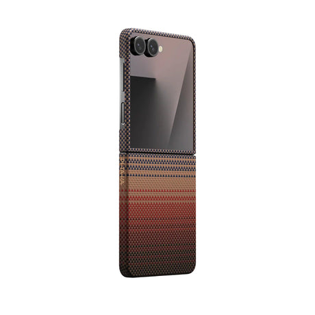 Galaxy Z Flip 7 Kılıf M-safe Şarj Özellikli Aramid Fiber Pitaka Tactile Woven Sunset-Moonrise Serisi Kapak