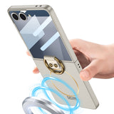Galaxy Z Flip 7 Kılıf M-safe Şarj Özellikli Zore Kıpta Yüzüklü Flip Sert Kapak