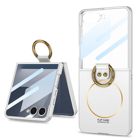 Galaxy Z Flip 7 Kılıf M-safe Şarj Özellikli Zore Kıpta Yüzüklü Flip Sert Kapak