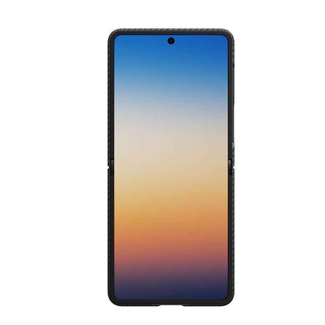 Galaxy Z Flip 8 Kılıf M-safe Şarj Özellikli 600D Aramid Karbon Fiber Pitaka Edge Serisi Black-Grey Twill Kapak