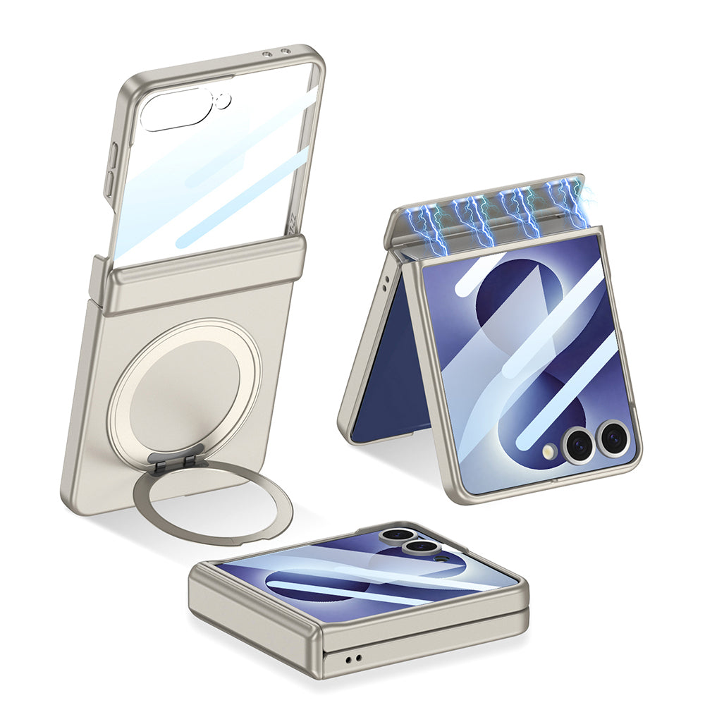 Galaxy Z Flip 8 Kılıf M-safe Şarj Özellikli Zore Kıpta KPT-06 Ring Standlı Kapak