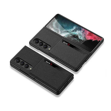 Galaxy Z Fold 4 Kılıf Karbonfiber Arka Yüzey Zore Kartlıklı Kıpta Silikon Kapak