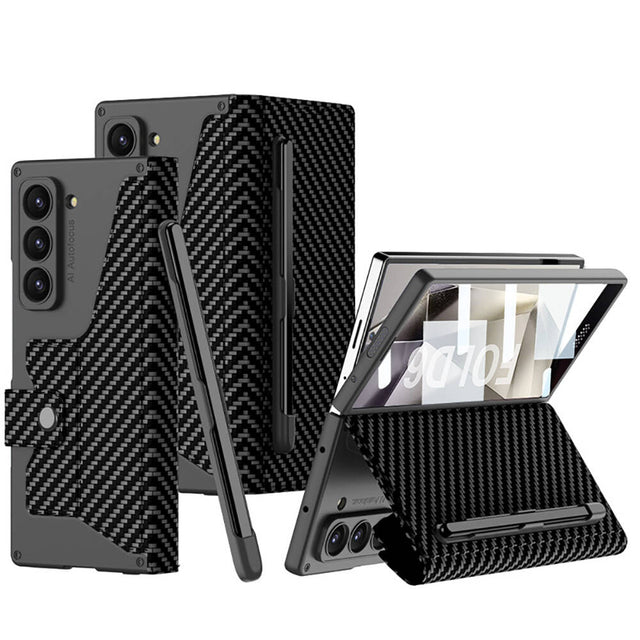 Galaxy Z Fold 6 Kılıf Kamera Korumalı Karbon Tasarımlı Zore Kıpta Kalem Bölmeli Fest Kapak