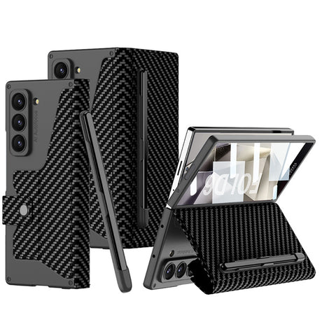 Galaxy Z Fold 6 Kılıf Kamera Korumalı Karbon Tasarımlı Zore Kıpta Kalem Bölmeli Fest Kapak