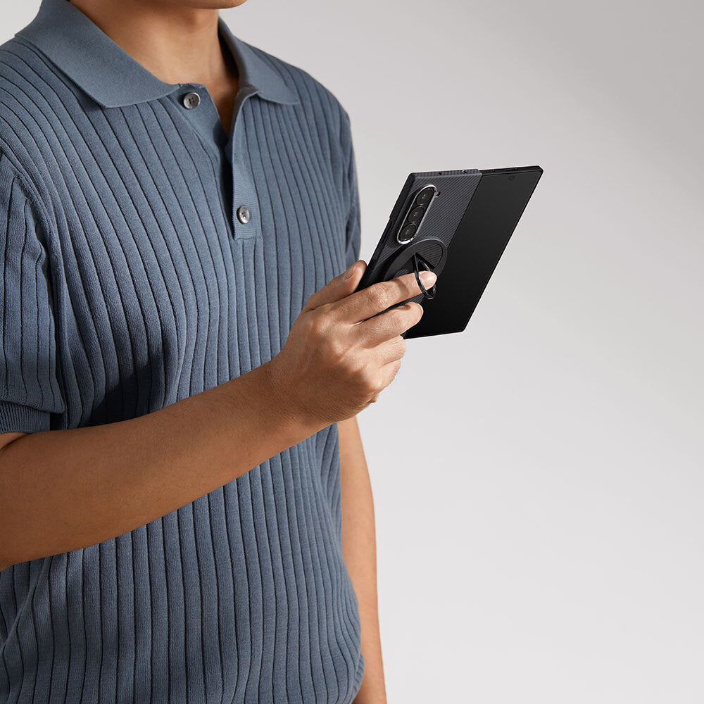 Galaxy Z Fold 6 Kılıf M-safe Şarj Özellikli 600D Aramid Fiber Pitaka Ultra-Slim Classic Serisi Black-Grey Twill Kapak