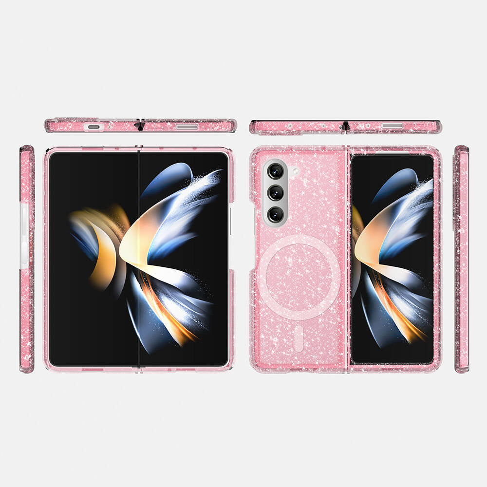 Galaxy Z Fold 6 Kılıf M-safe Şarj Özellikli Parlayan Simli Saydam Renkli Zore Allstar Kapak