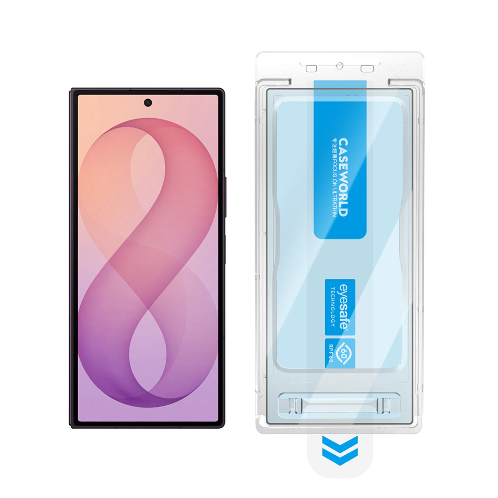 Galaxy Z Fold 7 CaseWorld Applicator Serisi 2.5D Eyesafe Mavi Işık Teknolojili Safir 0.33mm Temperli Cam Ekran Koruyucu + Uygulama Aparatı