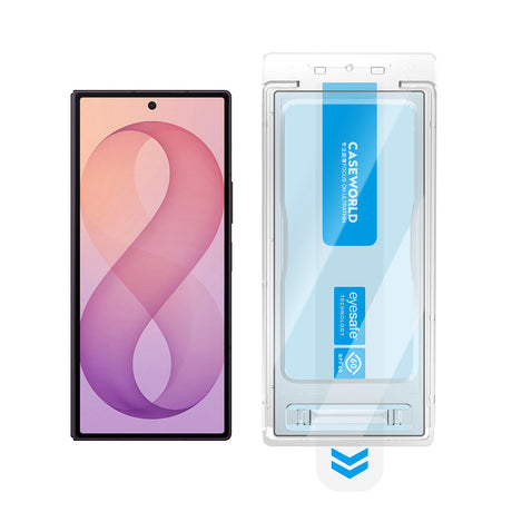Galaxy Z Fold 7 CaseWorld Applicator Serisi 2.5D Eyesafe Mavi Işık Teknolojili Safir 0.33mm Temperli Cam Ekran Koruyucu + Uygulama Aparatı