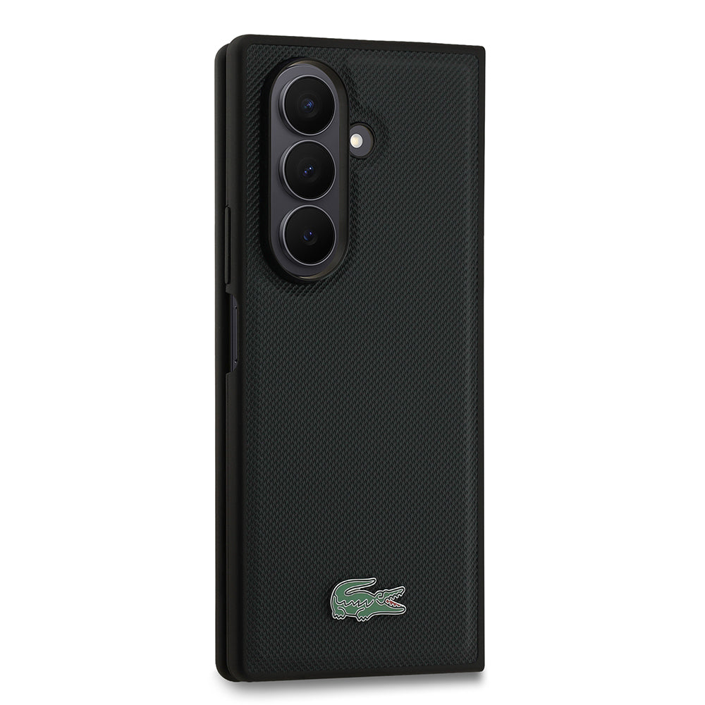 Galaxy Z Fold 7 Kılıf Lacoste Orjinal Lisanslı M-safe Şarj Özellikli Pike Desenli Arka Yüzey İkonik Timsah Metal Logolu Kapak