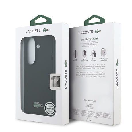 Galaxy Z Fold 7 Kılıf Lacoste Orjinal Lisanslı M-safe Şarj Özellikli Pike Desenli Arka Yüzey İkonik Timsah Metal Logolu Kapak