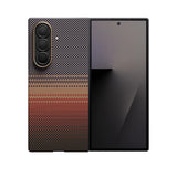 Galaxy Z Fold 7 Kılıf M-safe Şarj Özellikli Aramid Fiber Pitaka Tactile Woven Sunset-Moonrise Serisi Kapak