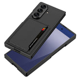 Galaxy Z Fold 7 Suni Deri Arka Yüzey Zore Kartlıklı Kıpta Silikon Kapak