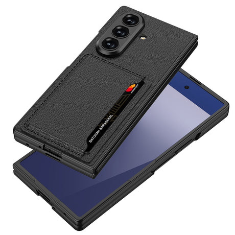 Galaxy Z Fold 7 Suni Deri Arka Yüzey Zore Kartlıklı Kıpta Silikon Kapak
