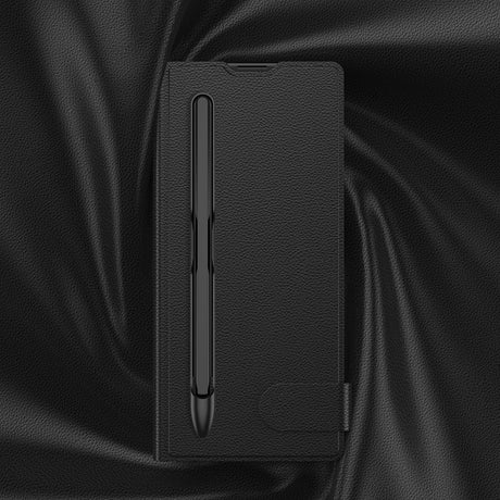Galaxy Z Fold 7 Suni Deri Tasarımlı Kalem Bölmeli Zore Kıpta Kartlıklı Standlı Kapak