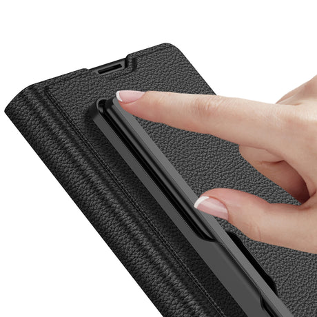 Galaxy Z Fold 7 Suni Deri Tasarımlı Kalem Bölmeli Zore Kıpta Kartlıklı Standlı Kapak
